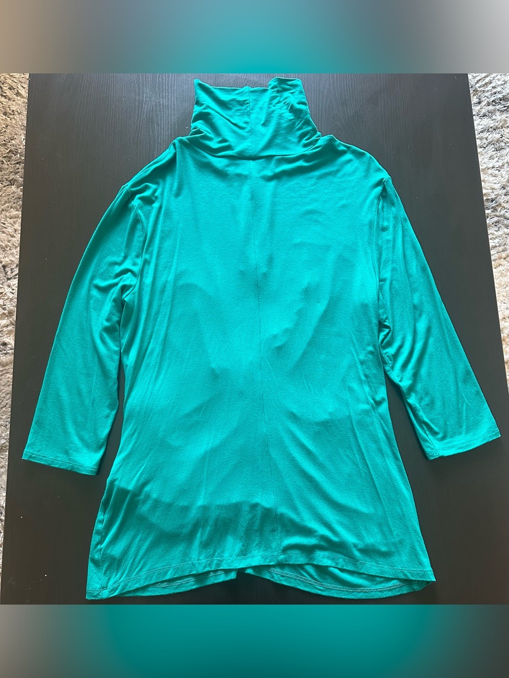 New York & Company Teal Turtleneck Draped Ruched Long-Sleeve Top - Picture 2 of 12